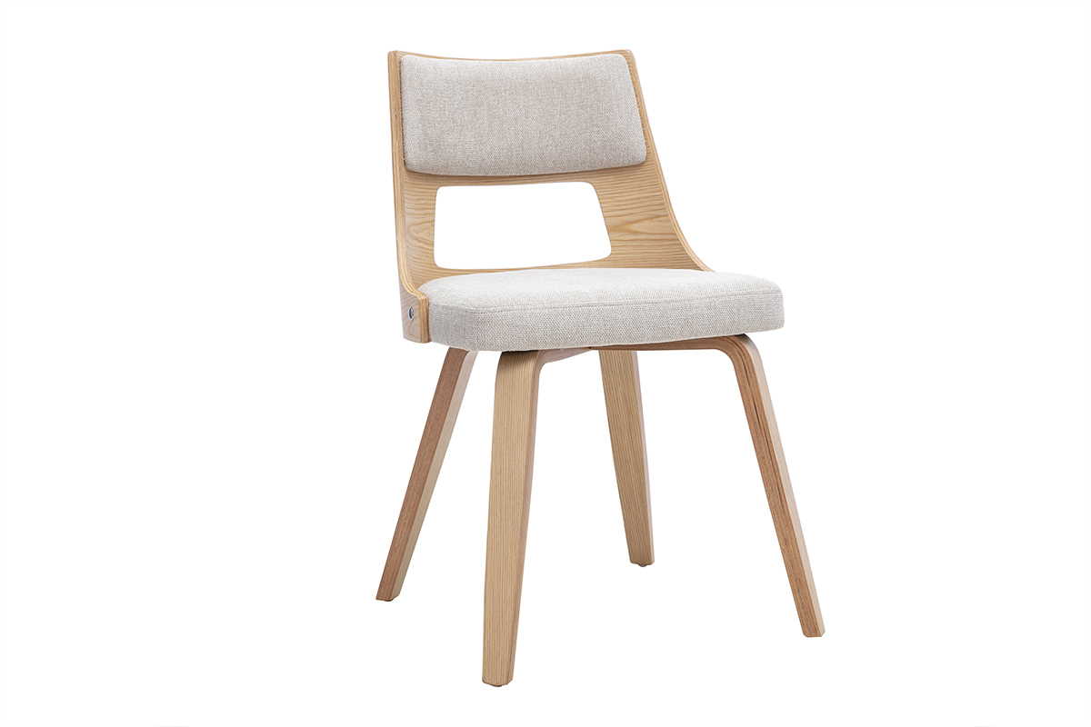 Chaise scandinave en tissu effet velours textur� beige et bois clair GARBO
