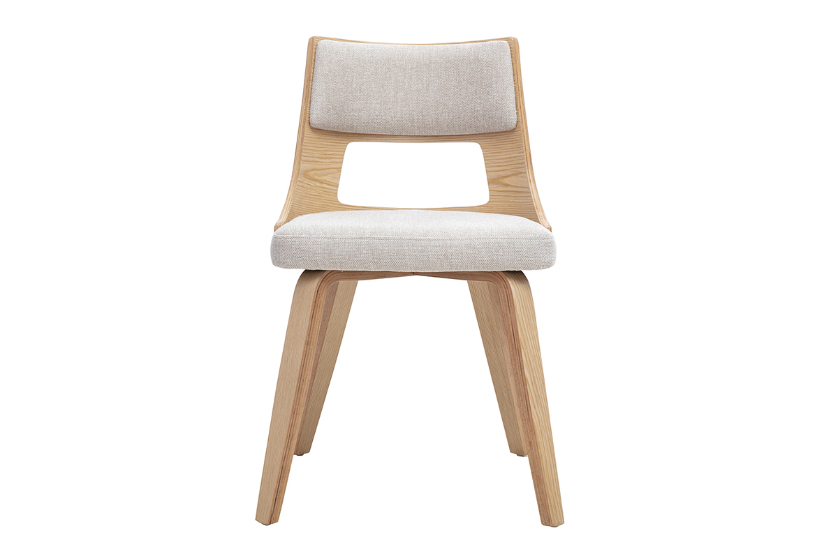 Chaise scandinave en tissu effet velours textur� beige et bois clair GARBO
