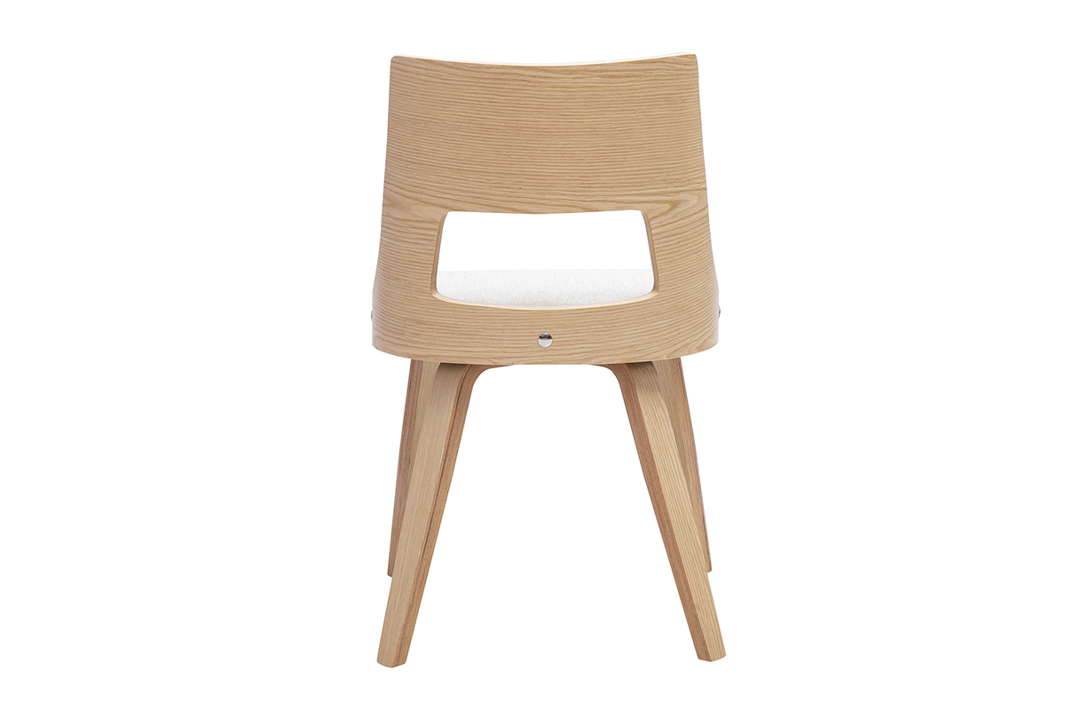 Chaise scandinave en tissu effet velours textur� beige et bois clair GARBO
