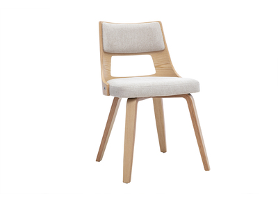 Chaise scandinave en tissu effet velours textur&eacute; beige et bois clair GARBO