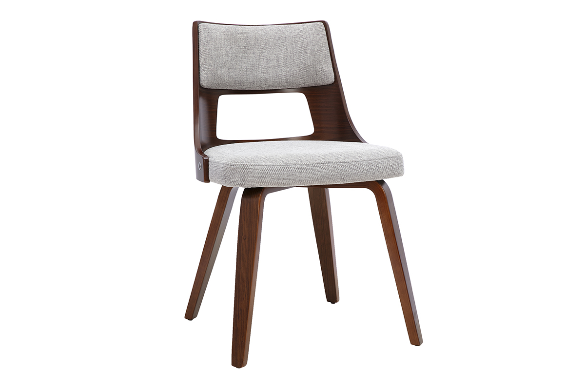 Chaise scandinave en tissu effet velours textur� gris et bois fonc� GARBO