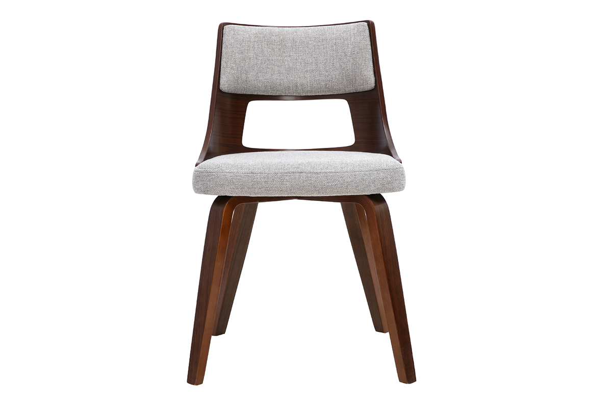 Chaise scandinave en tissu effet velours textur� gris et bois fonc� GARBO