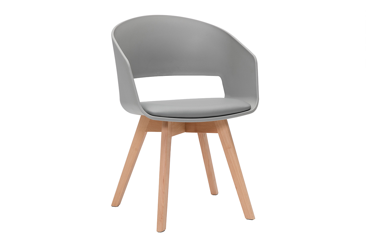 Chaise scandinave gris et bois clair massif PRISMA