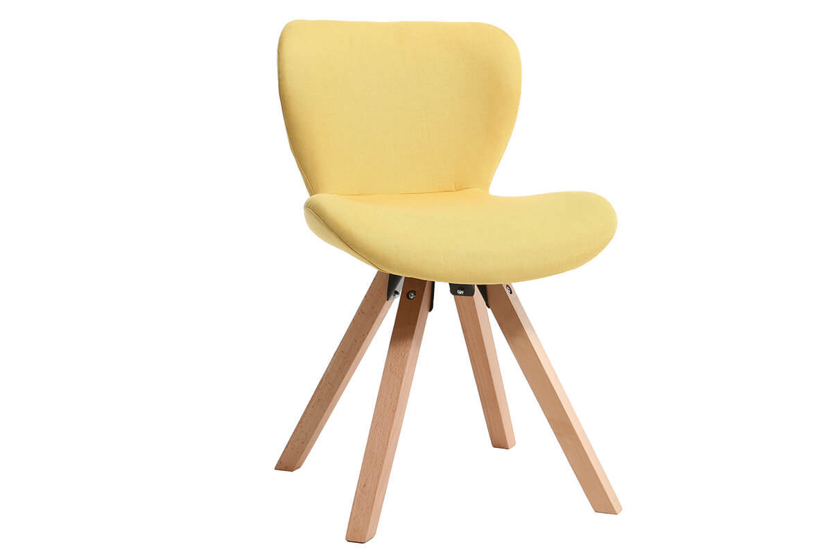 Chaise scandinave tissu jaune et bois clair ANYA