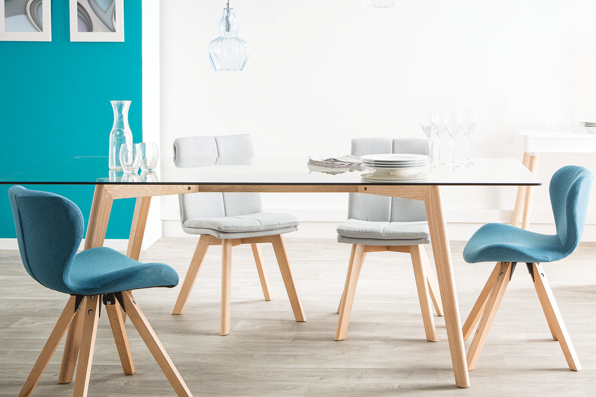 Chaise scandinave tissu jaune et bois clair ANYA