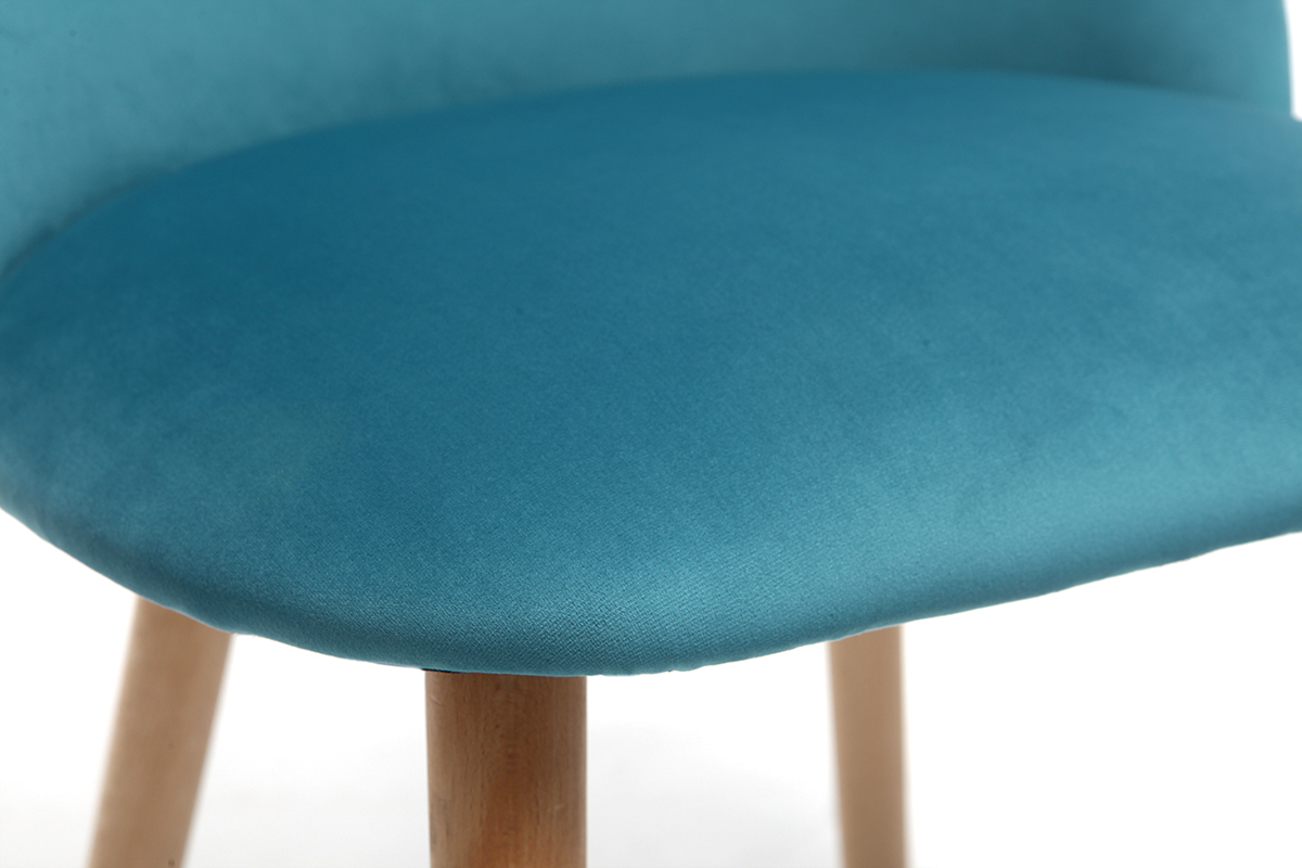 Chaise scandinave velours bleu canard et bois CELESTE