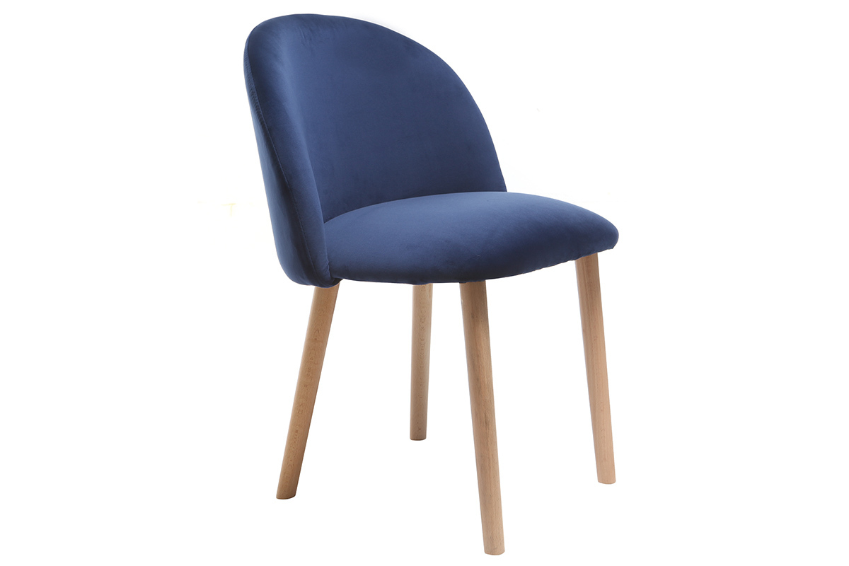 Chaise scandinave velours bleu nuit et bois CELESTE