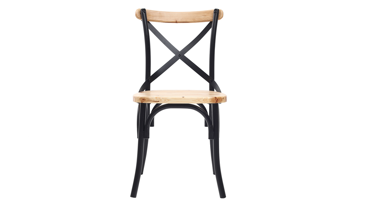 Chaises bistrot bois clair massif et mtal noir (lot de 2) JAKE