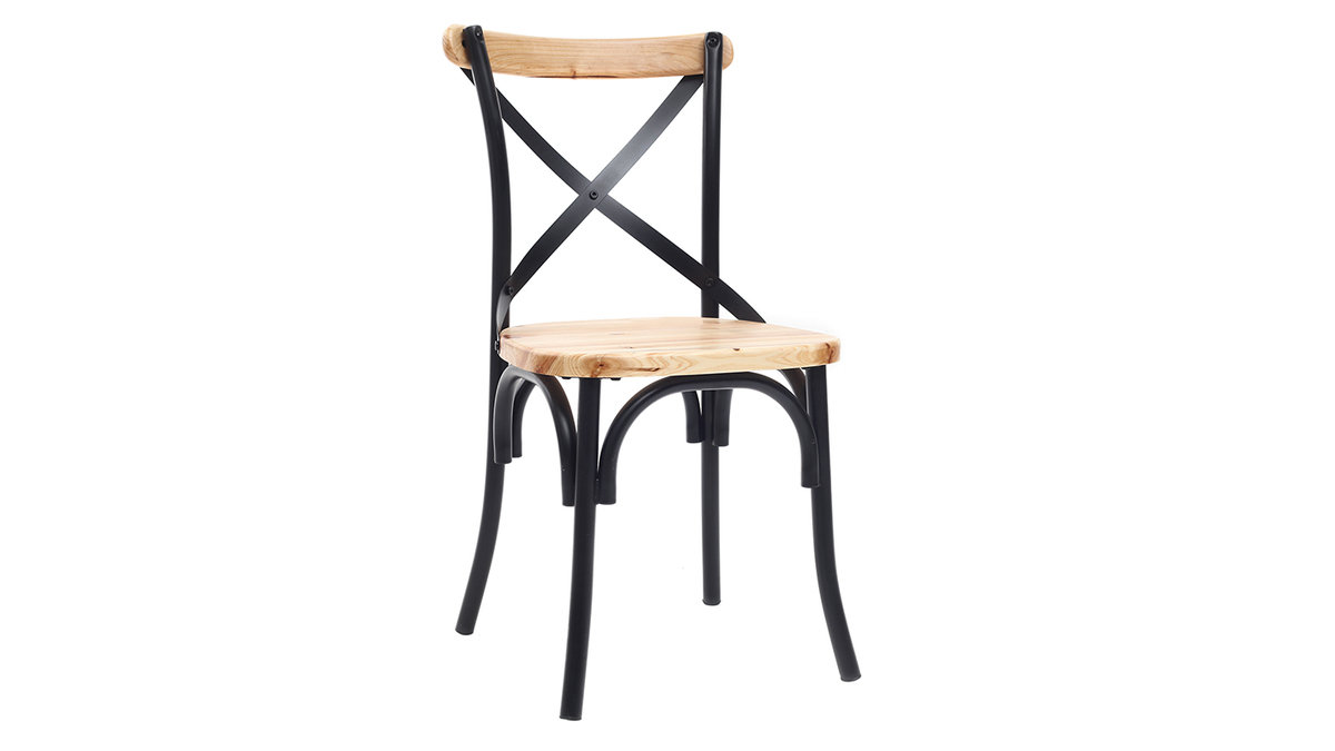 Chaises bistrot bois clair massif et mtal noir (lot de 2) JAKE