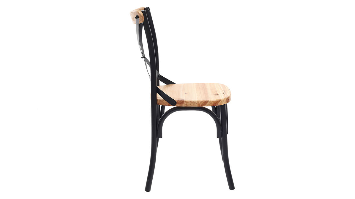 Chaises bistrot bois clair massif et mtal noir (lot de 2) JAKE