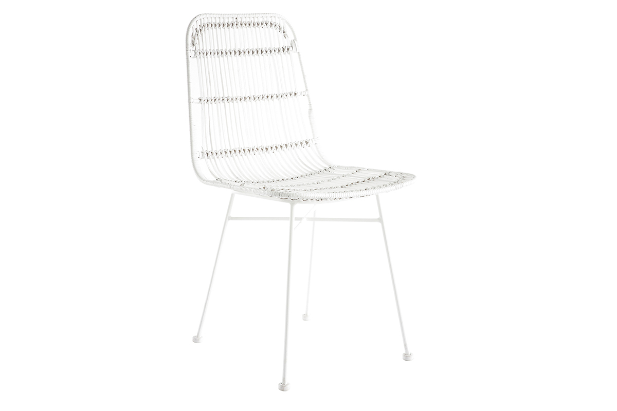 Chaises blanches en rotin et mtal (lot de 2) MALACCA