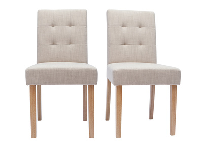 Chaises capitonn&eacute;es en tissu beige naturel et bois (lot de 2) ESTER
