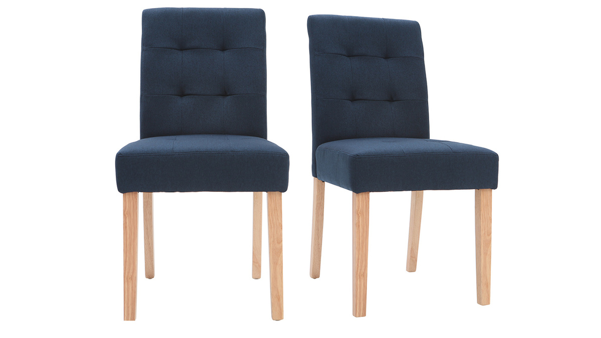 Chaises capitonnes en tissu bleu et bois (lot de 2) ESTER