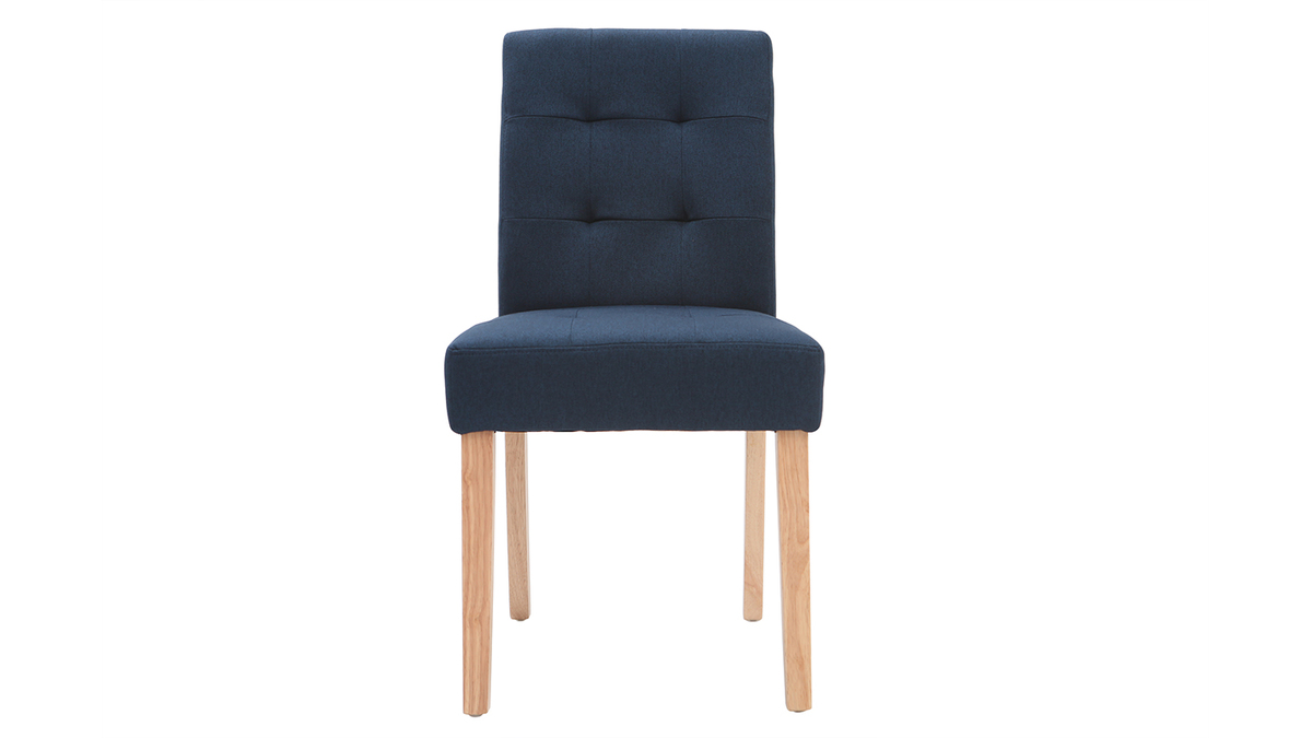 Chaises capitonnes en tissu bleu et bois (lot de 2) ESTER