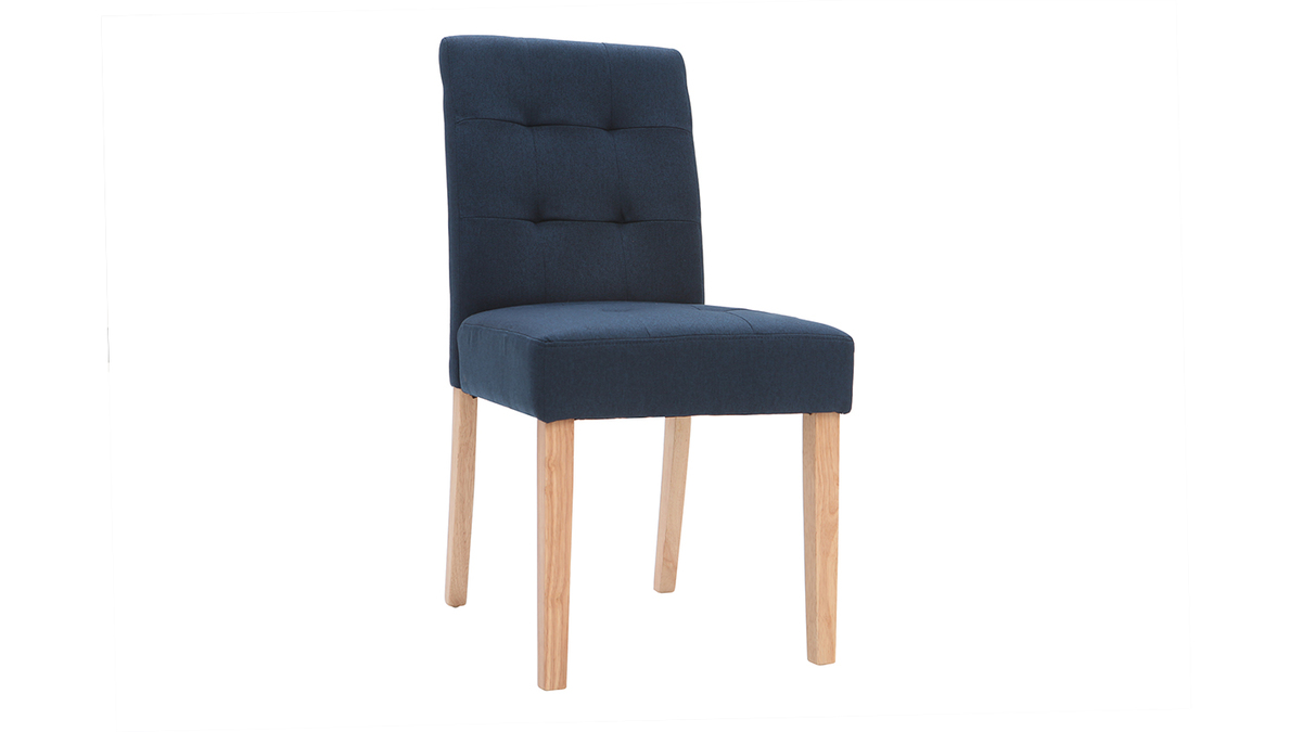 Chaises capitonnes en tissu bleu et bois (lot de 2) ESTER