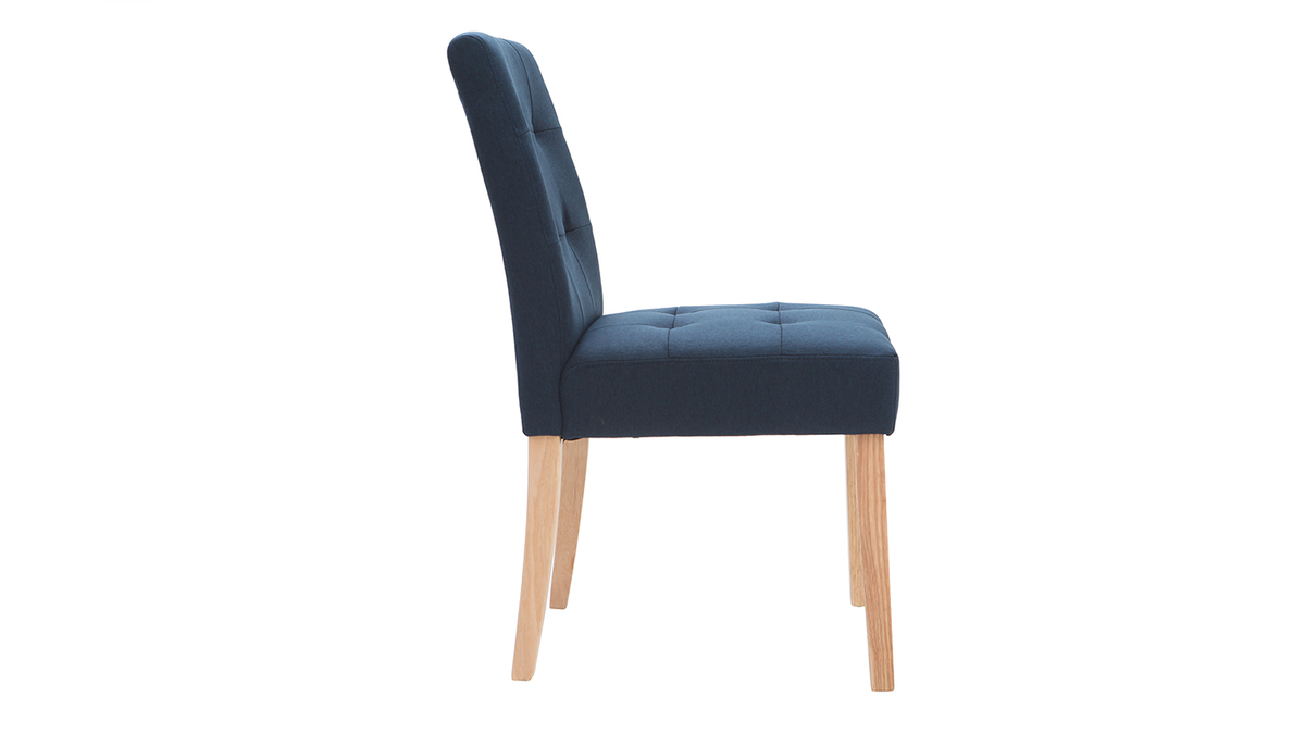 Chaises capitonnes en tissu bleu et bois (lot de 2) ESTER