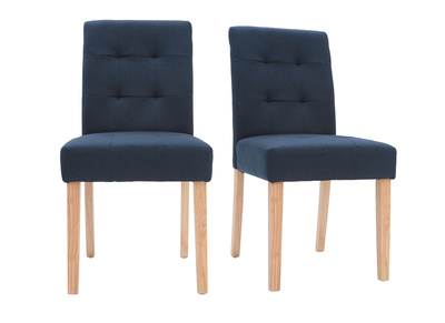 Chaises capitonn&eacute;es en tissu bleu et bois (lot de 2) ESTER