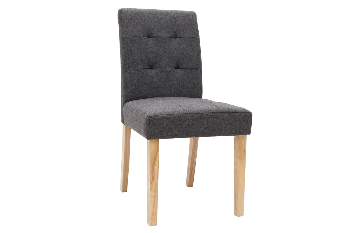 Chaises capitonnes en tissu gris fonc et bois clair (lot de 2) ESTER