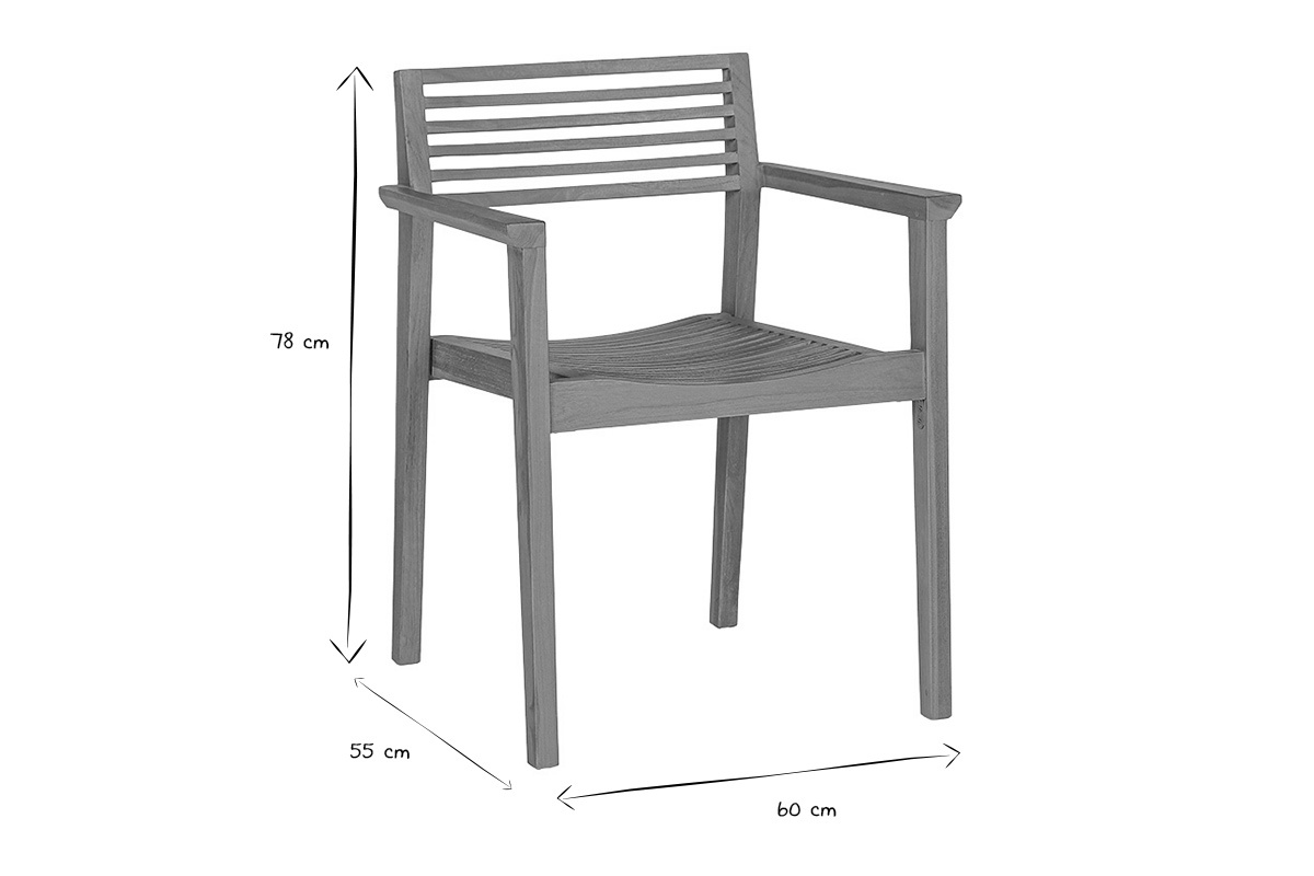Chaises de jardin empilables en bois teck massif (lot de 2) KAYU