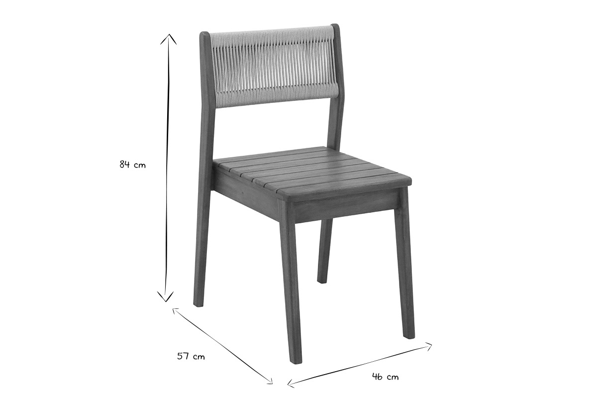 Chaises de jardin en bois massif et corde tress�e (lot de 2) ZEPHYR