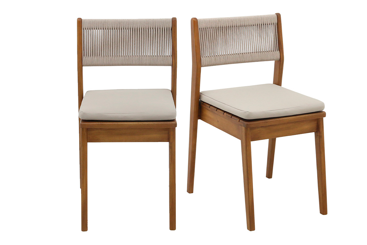 Chaises de jardin en bois massif et corde tress�e (lot de 2) ZEPHYR
