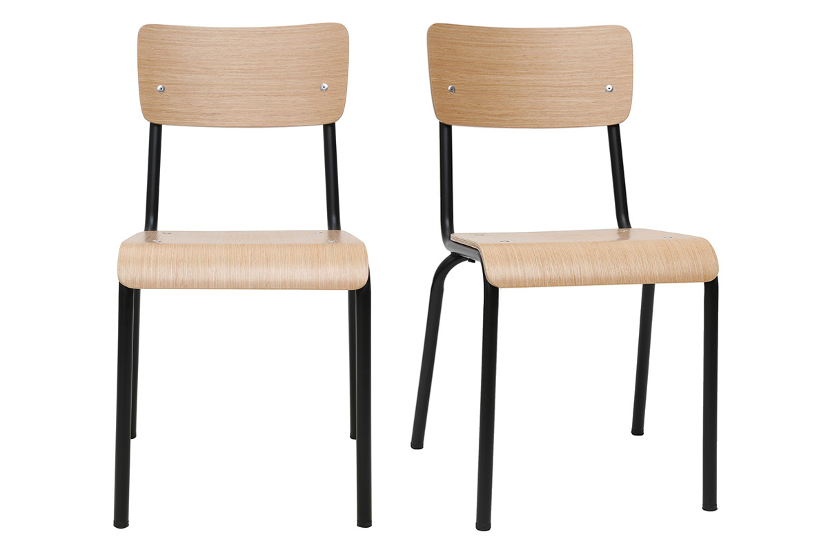Chaises d'colier empilables en mtal noir et bois clair (lot de 2) SCHOOL