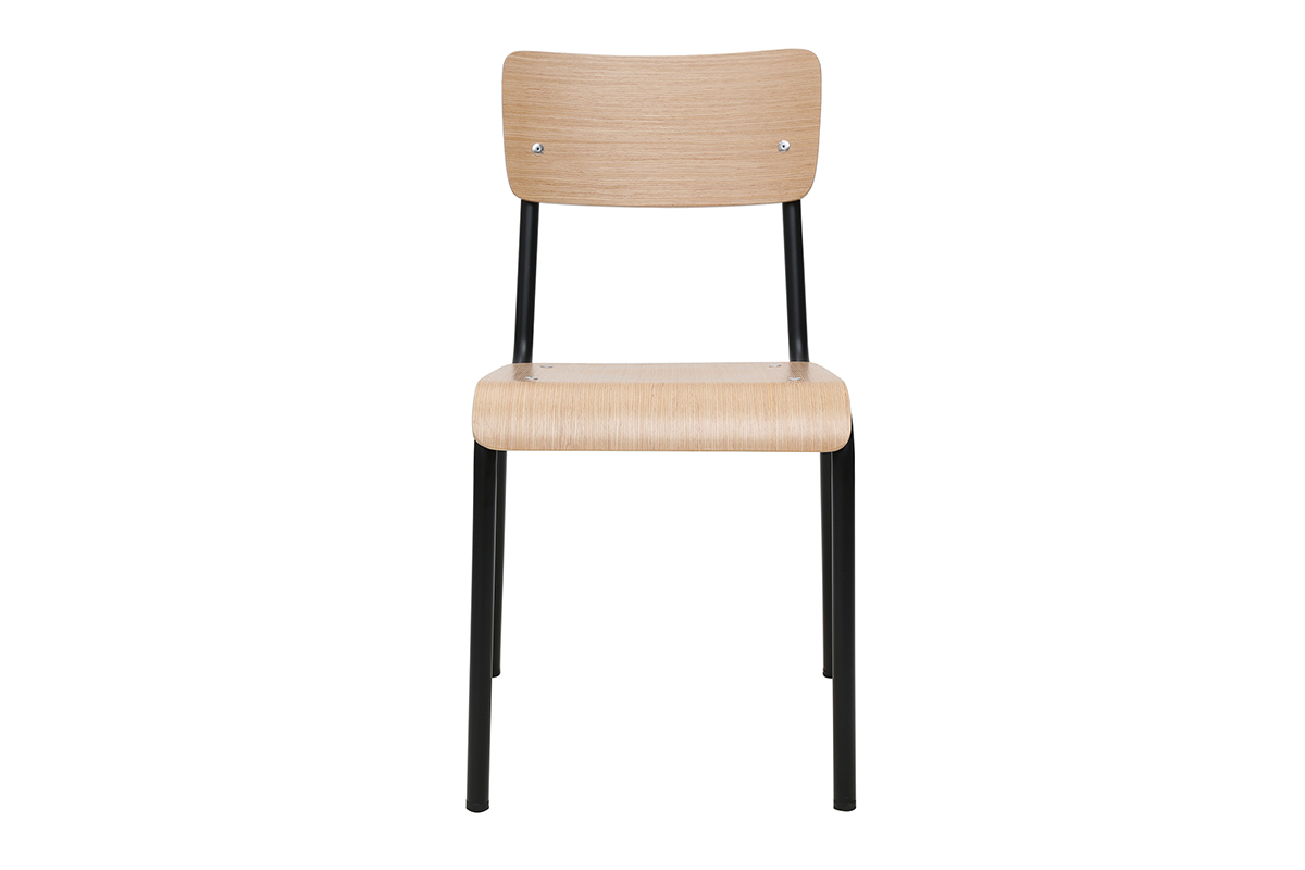 Chaises d'colier empilables en mtal noir et bois clair (lot de 2) SCHOOL