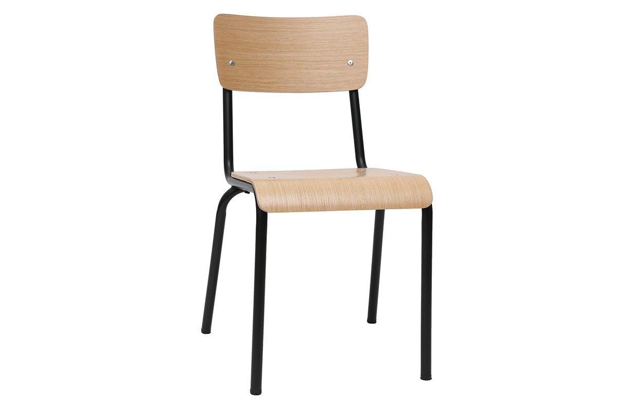 Chaises d'colier empilables en mtal noir et bois clair (lot de 2) SCHOOL