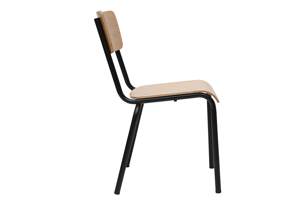 Chaises d'colier empilables en mtal noir et bois clair (lot de 2) SCHOOL