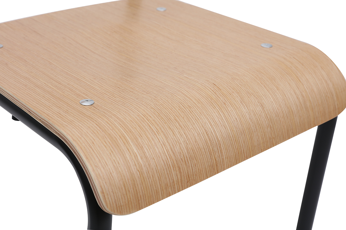 Chaises d'colier empilables en mtal noir et bois clair (lot de 2) SCHOOL