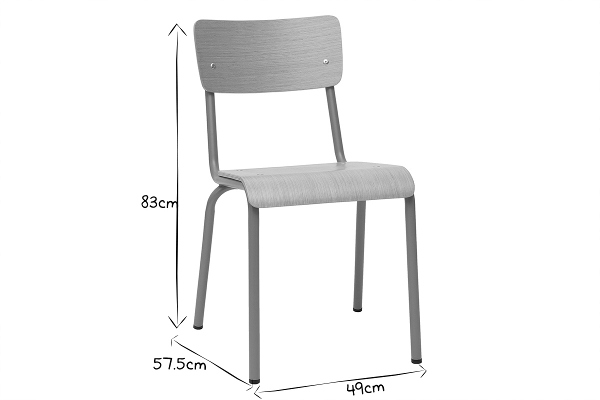 Chaises d'colier empilables en mtal noir et bois clair (lot de 2) SCHOOL