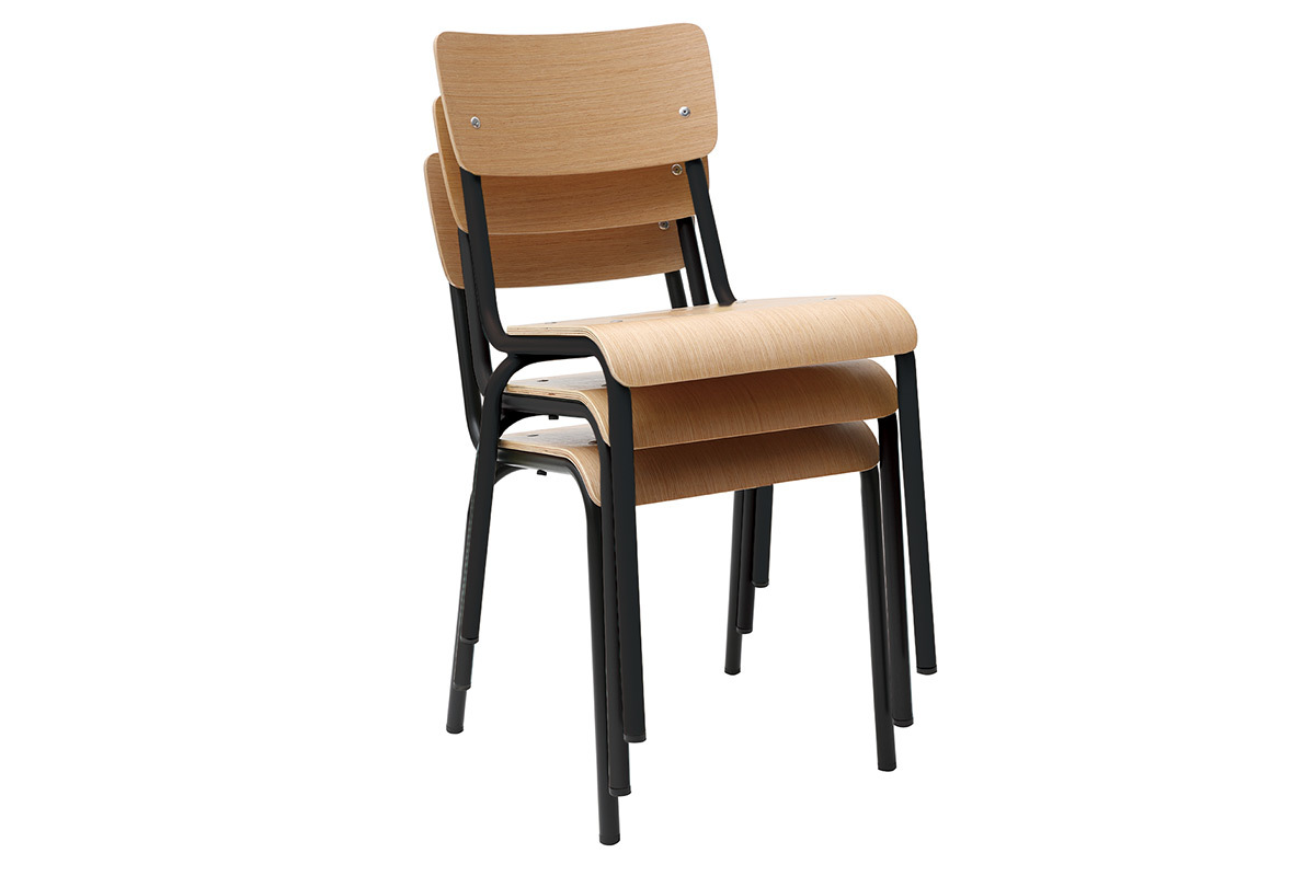 Chaises d'colier empilables en mtal noir et bois clair (lot de 2) SCHOOL