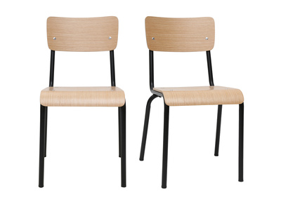 Chaises d'&eacute;colier empilables en m&eacute;tal noir et bois clair (lot de 2) SCHOOL