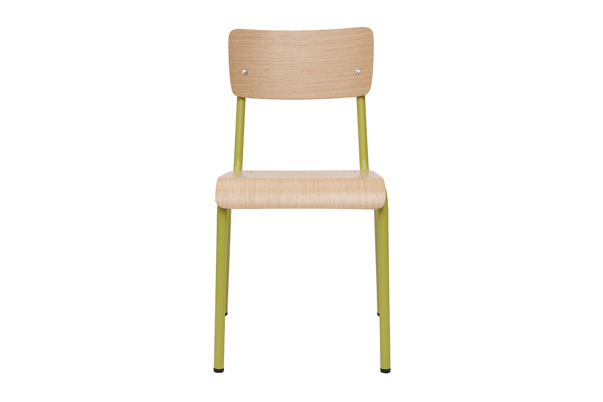 Chaises d'�coliers empilables en m�tal anis et bois clair (lot de 2) SCHOOL