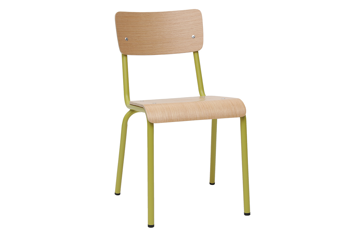 Chaises d'�coliers empilables en m�tal anis et bois clair (lot de 2) SCHOOL