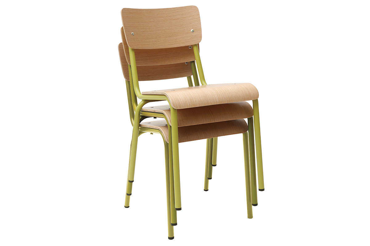 Chaises d'�coliers empilables en m�tal anis et bois clair (lot de 2) SCHOOL