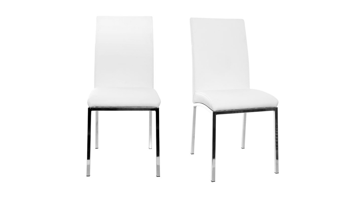 Chaises design blanc et acier chromé (lot de 2) SIMEA