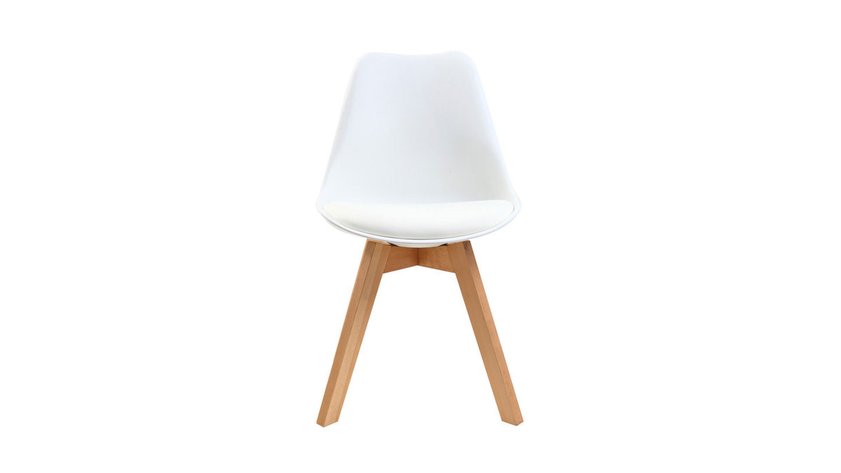 Chaises design blanc et bois clair massif (lot de 2) PAULINE