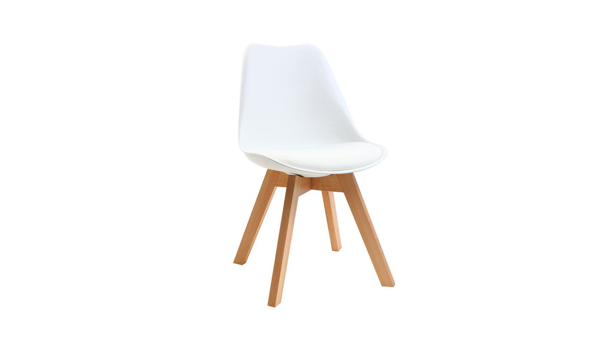 Chaises design blanc et bois clair massif (lot de 2) PAULINE