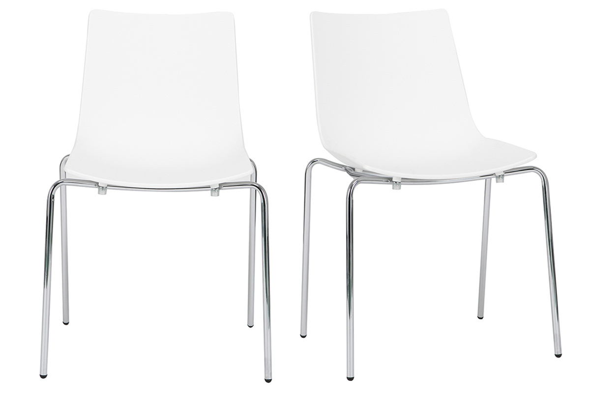 Chaises design blanches empilables avec pieds en m�tal (lot de 2) CELEBRATION