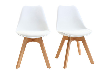 Chaises design blanches pieds bois - lot de 2 PAULINE