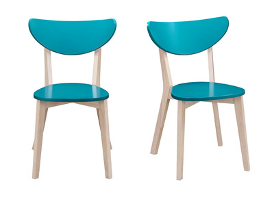 Chaises design bleu canard pieds bois - lot de 2 LEENA