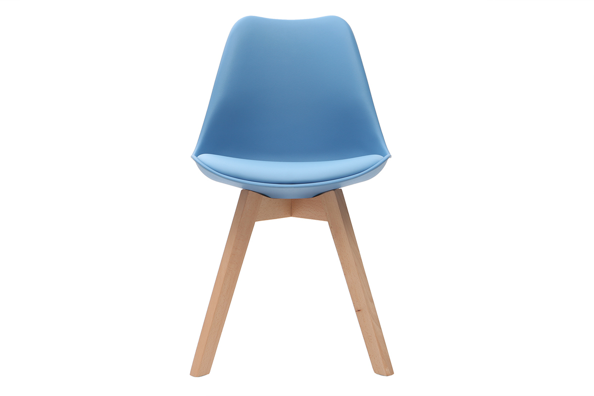 Chaises design bleu ciel avec pieds bois clair (lot de 2) PAULINE