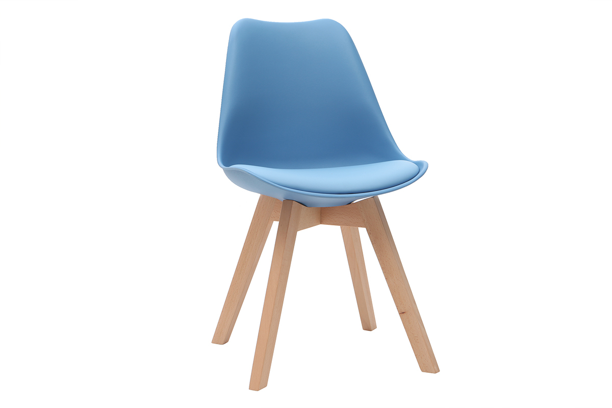 Chaises design bleu ciel avec pieds bois clair (lot de 2) PAULINE