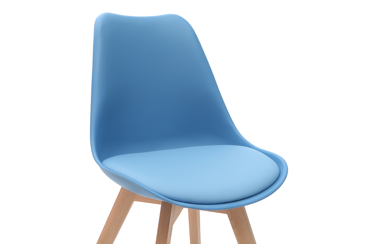 Chaises design bleu ciel avec pieds bois clair (lot de 2) PAULINE