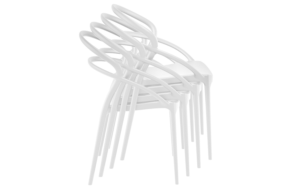 Chaises design empilables blanches int�rieur / ext�rieur (lot de 4) COLIBRI