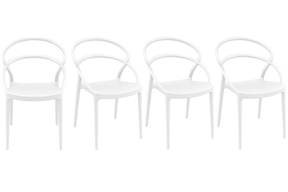Chaises design empilables blanches int�rieur / ext�rieur (lot de 4) COLIBRI