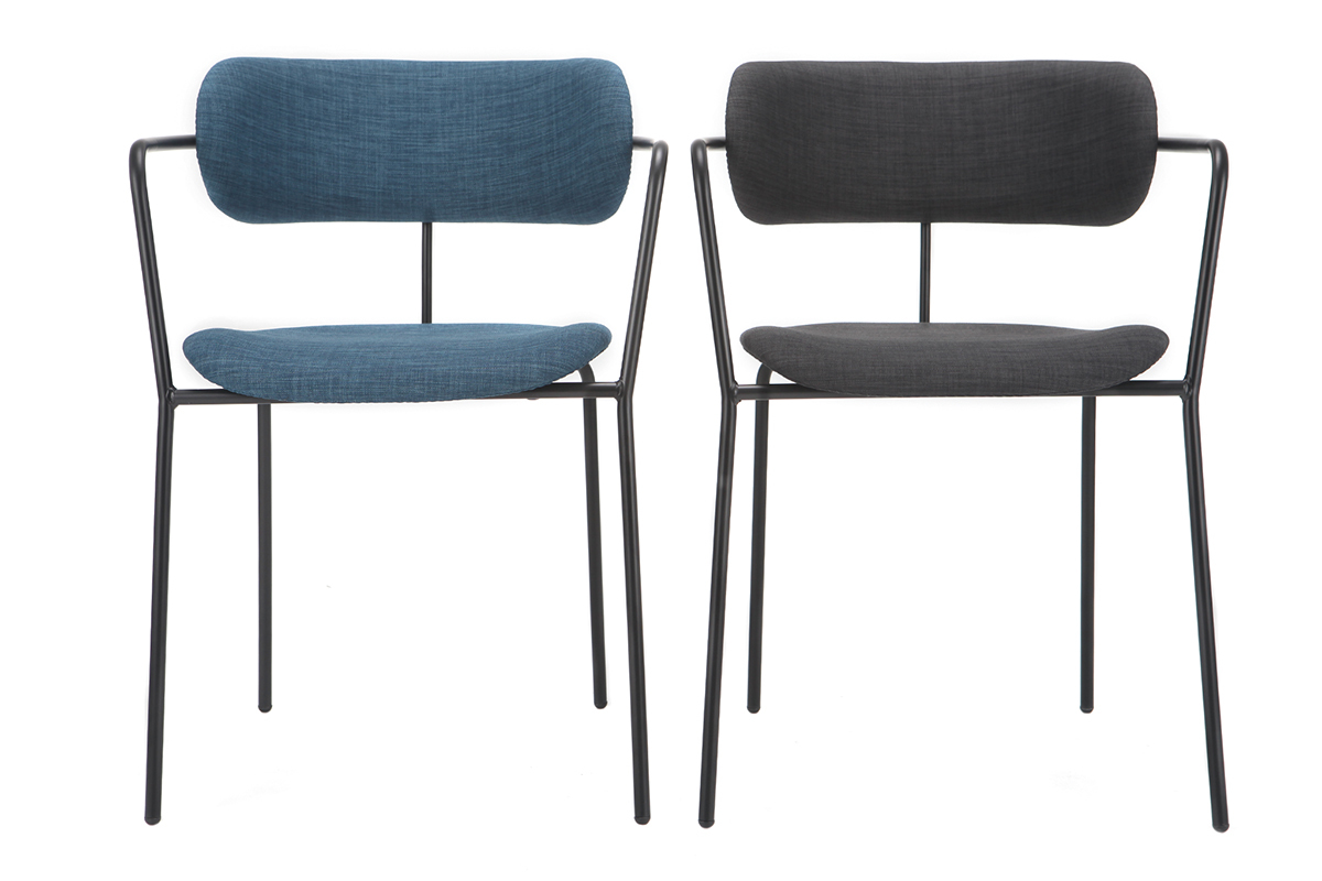 Chaises design empilables en m�tal noir et tissu gris fonc� (lot de 2) ANGEL