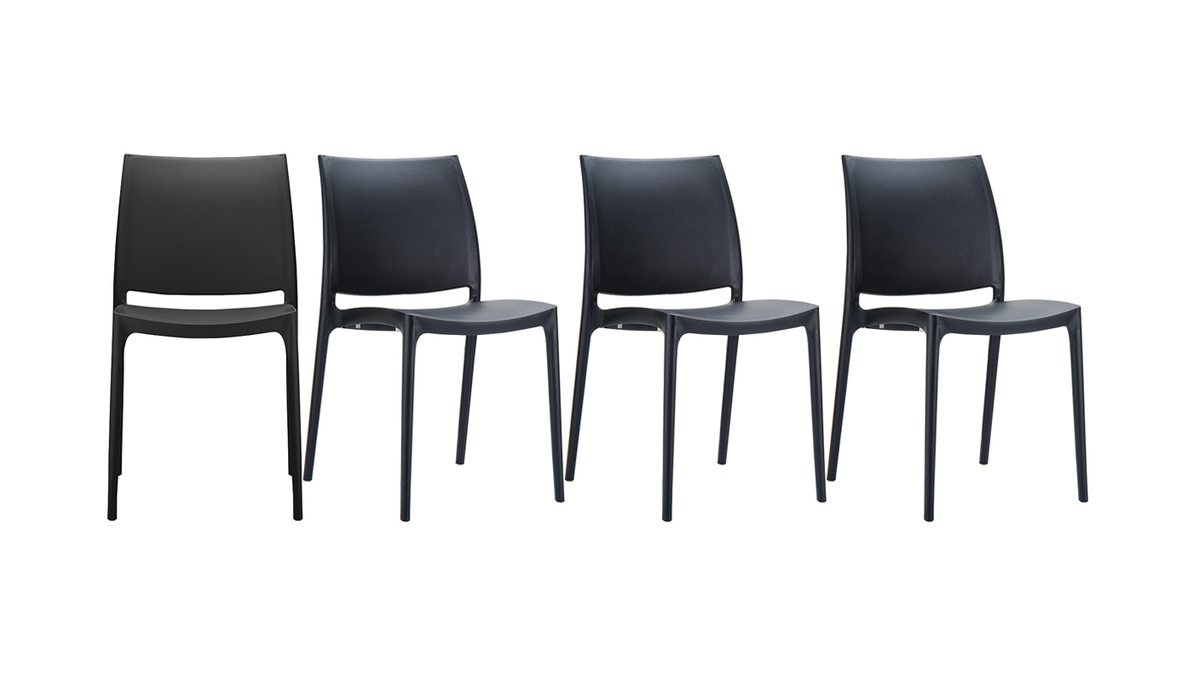 Chaises design empilables noires intrieur / extrieur (lot de 4) CALAO