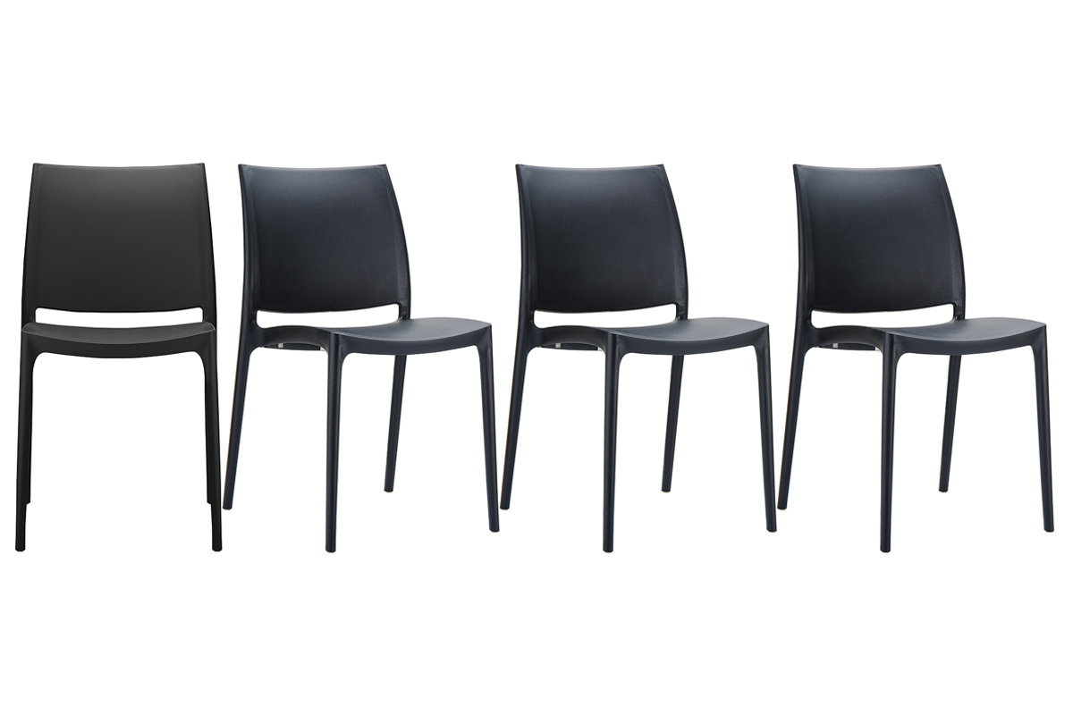 Chaises design empilables noires intrieur / extrieur (lot de 4) CALAO